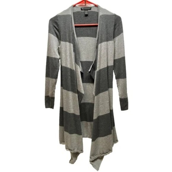 INC International Concepts Open Front Cardigan Women's Small Gray Stripe Midi - Picture 9 of 9